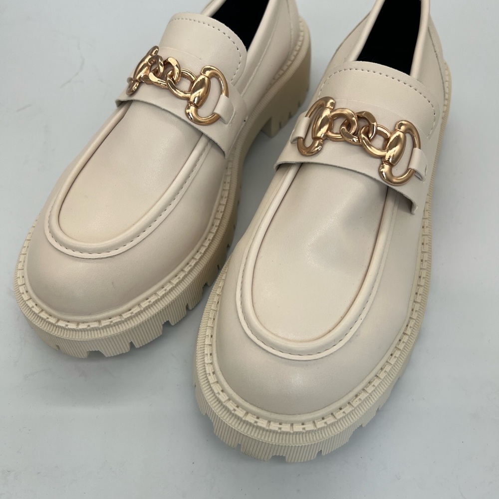 Cream Chain-Trim Loafers for Women - Picture 2 of 5